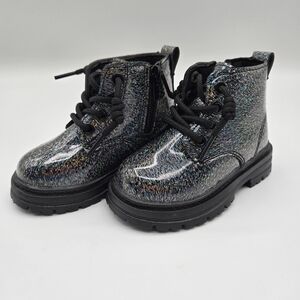 Toddler Girls Black Rainbow Glitter Chunky Combat Boots Size EU 21 US 5.5